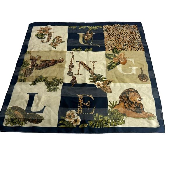 Symphony Scarf Italy Jungle Safari Lion Cheetah Leopard Animals Safari Zoo 23” - Picture 1 of 5